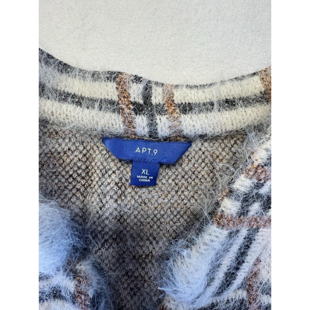 Apt9 Open Front Cardigan Sweater in Blended Black White Gold Metallic ShimmerXL - Picture 6 of 8